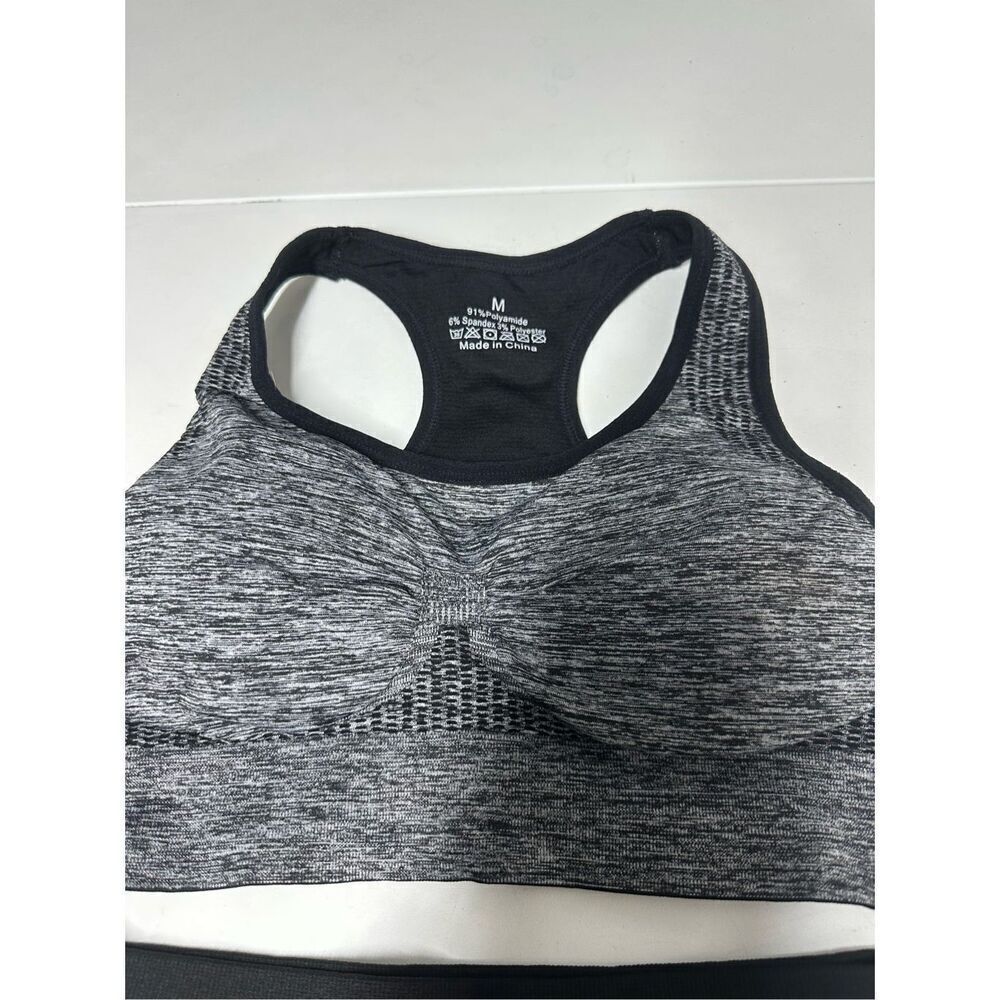 Shein Yoga Set Of Padded Top & Leggings Gray Black Size M - Picture 2 of 12